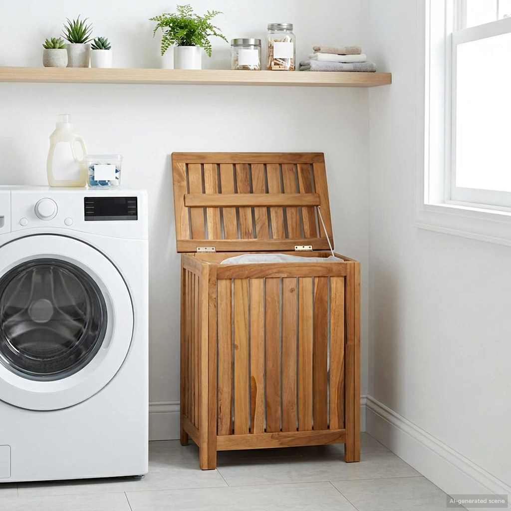 vidaXL Laundry Basket Natural Solid Teak Wood 1
