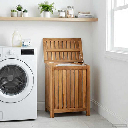 vidaXL Laundry Basket Natural Solid Teak Wood 1