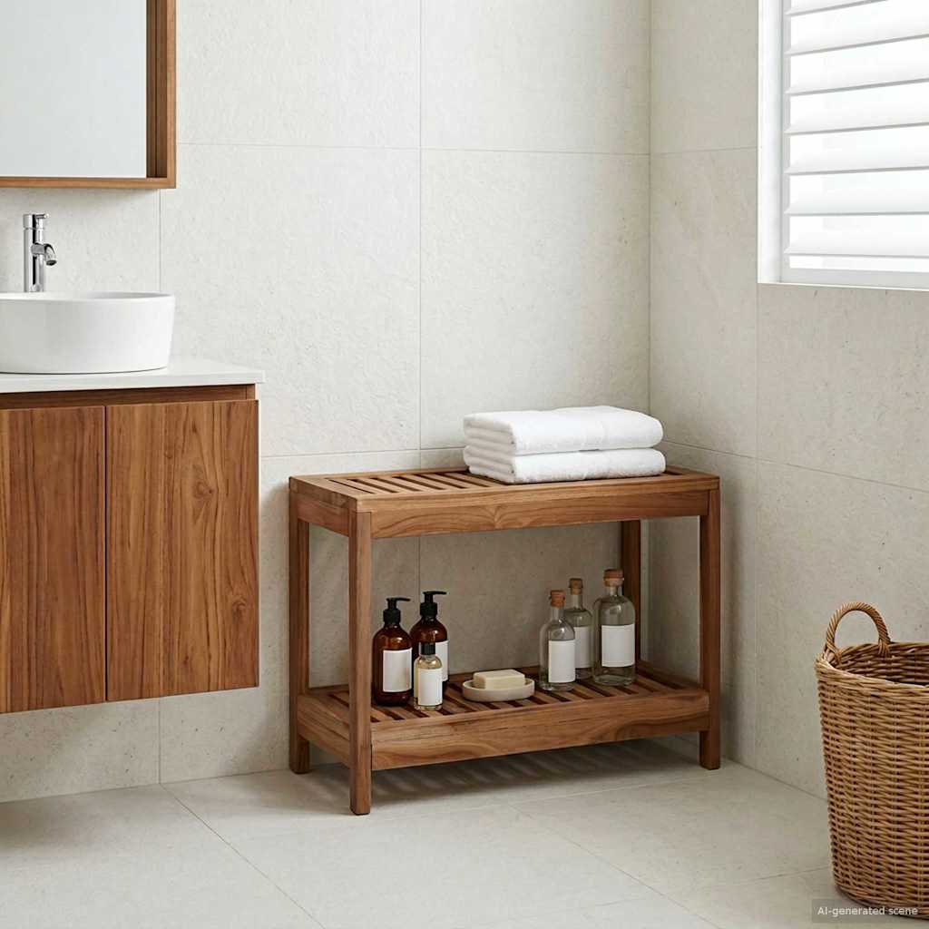 vidaXL Bathroom Side Table Natural 60 x 30 x 45 cm Solid Teak Wood 1