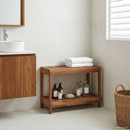 vidaXL Bathroom Side Table Natural 60 x 30 x 45 cm Solid Teak Wood 1