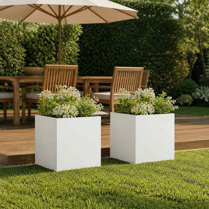 vidaXL Garden Planter 2 pcs White 45 x 45 x 45 cm Cold-rolled Steel 1
