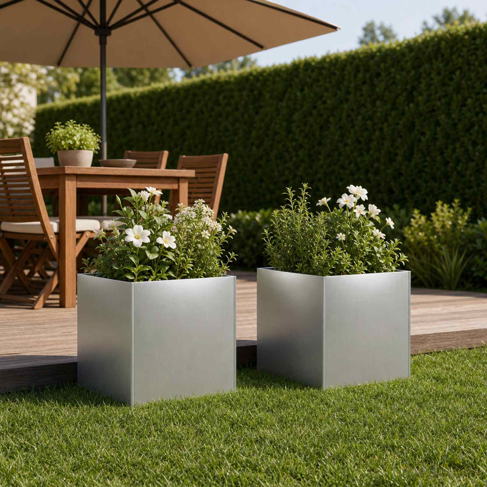 vidaXL Garden Planter 2 pcs Silver 45 x 45 x 45 cm Galvanised Steel 1