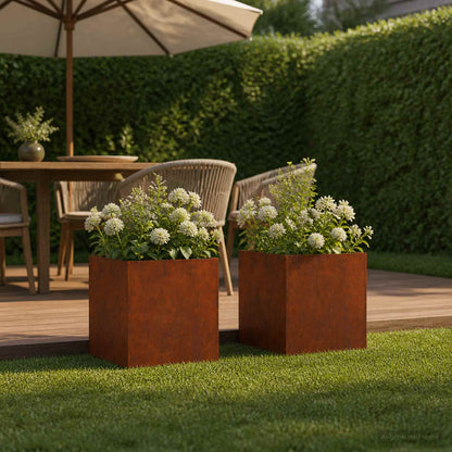 vidaXL Garden Planter 2 pcs Rusty 45 x 45 x 45 cm Weathering Steel 1