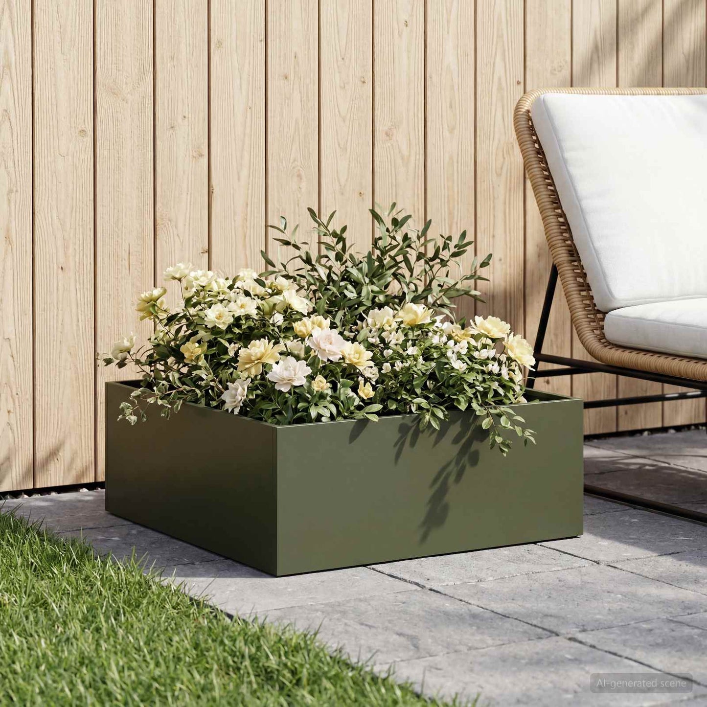 vidaXL Garden Planter Olive Green 60 x 60 x 20 cm Cold-rolled Steel 1