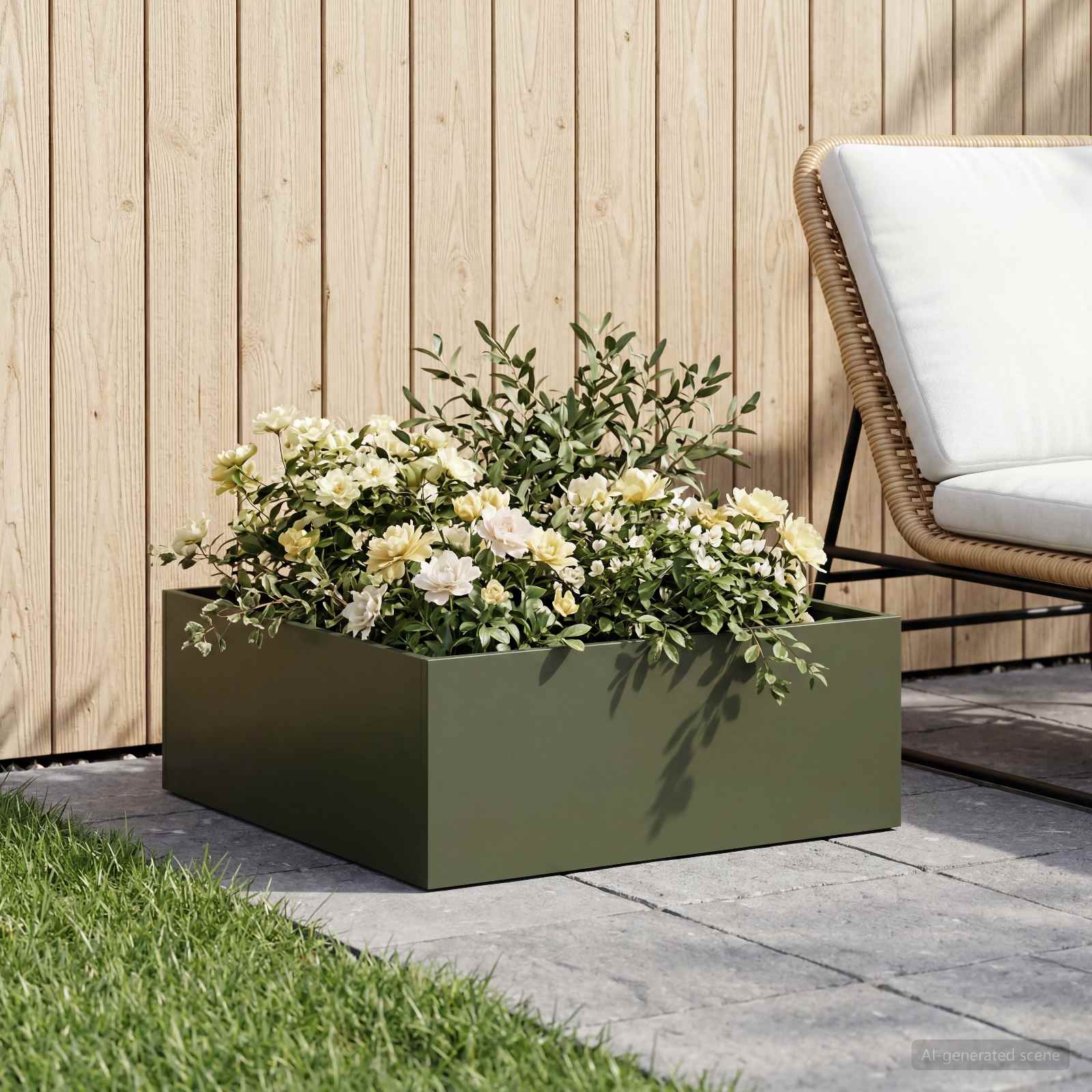 vidaXL Garden Planter Olive Green 60 x 60 x 20 cm Cold-rolled Steel 1
