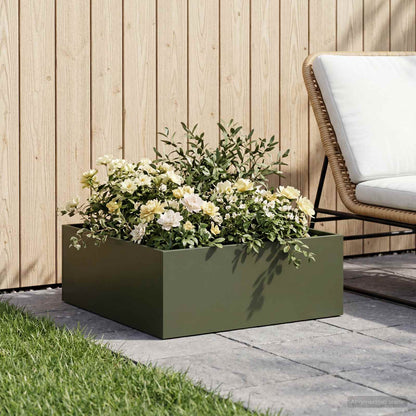 vidaXL Garden Planter Olive Green 60 x 60 x 20 cm Cold-rolled Steel 1