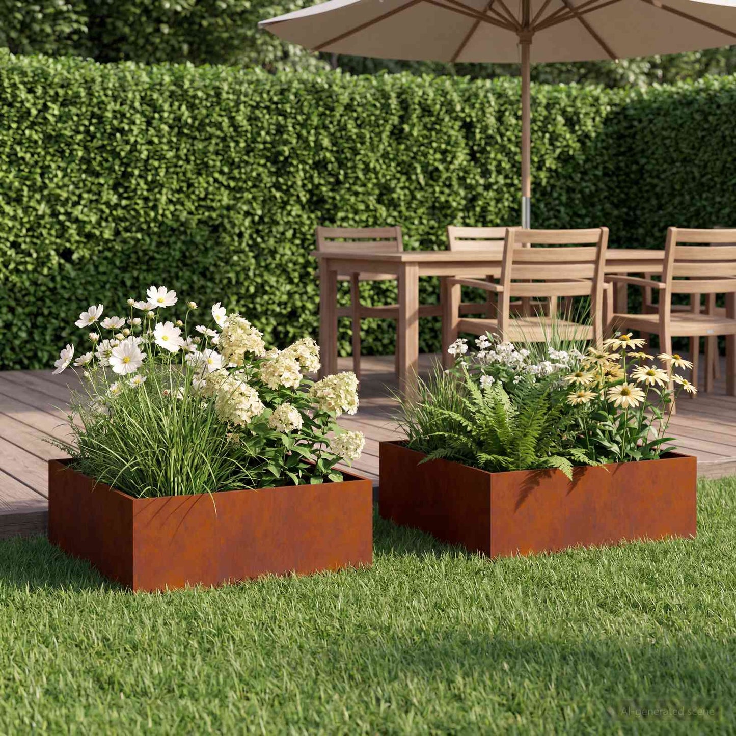 vidaXL Garden Planter 2 pcs Rusty 60 x 60 x 20 cm Weathering Steel 1