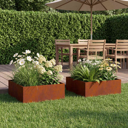 vidaXL Garden Planter 2 pcs Rusty 60 x 60 x 20 cm Weathering Steel 1