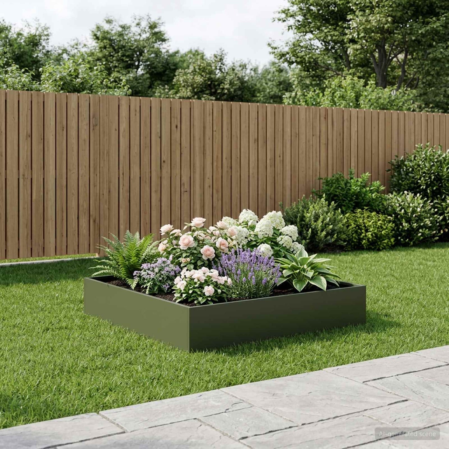 vidaXL Garden Planter Olive Green 80 x 80 x 20 cm Cold-rolled Steel 1