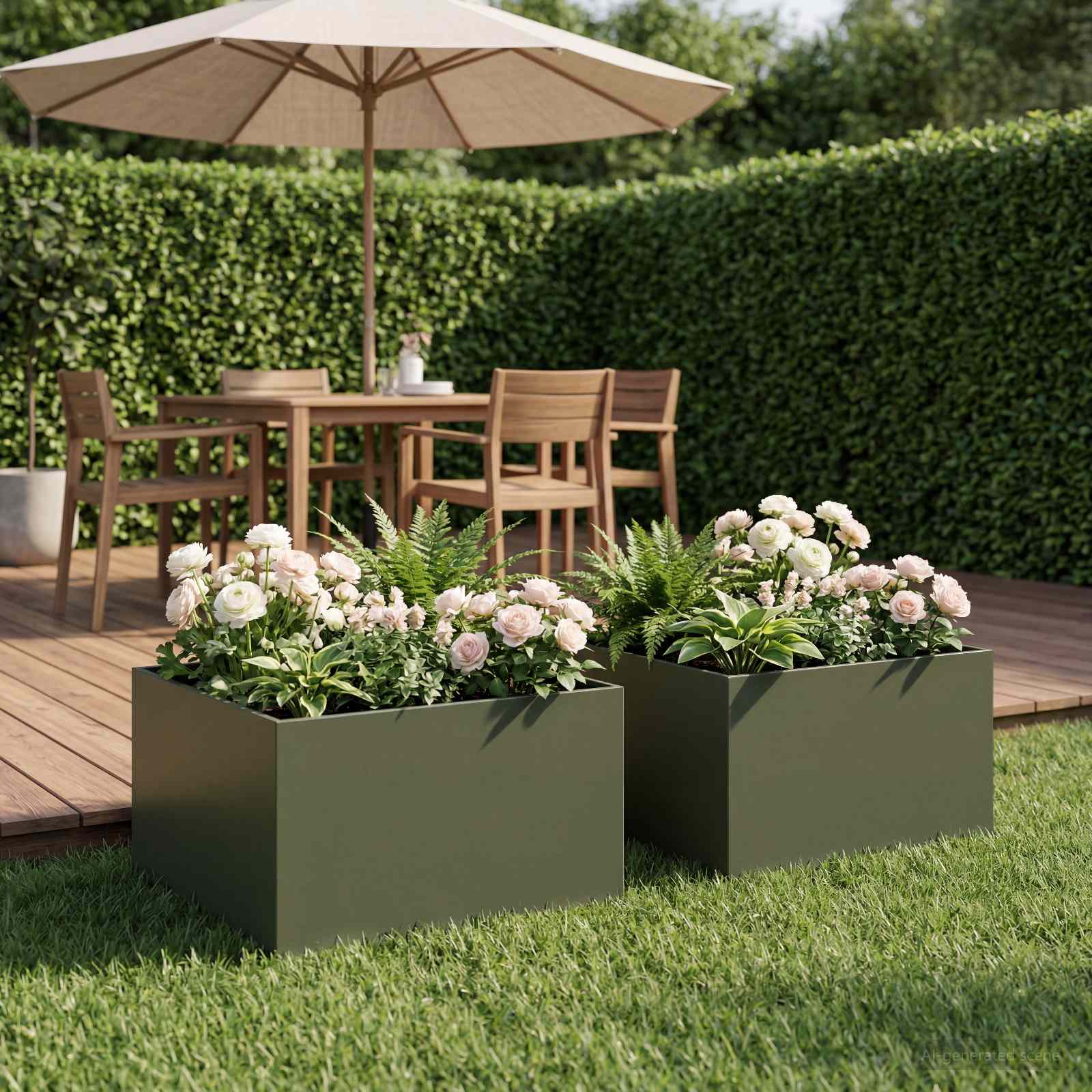vidaXL Garden Planter 2 pcs Olive Green 40 x 40 x 30 cm 1