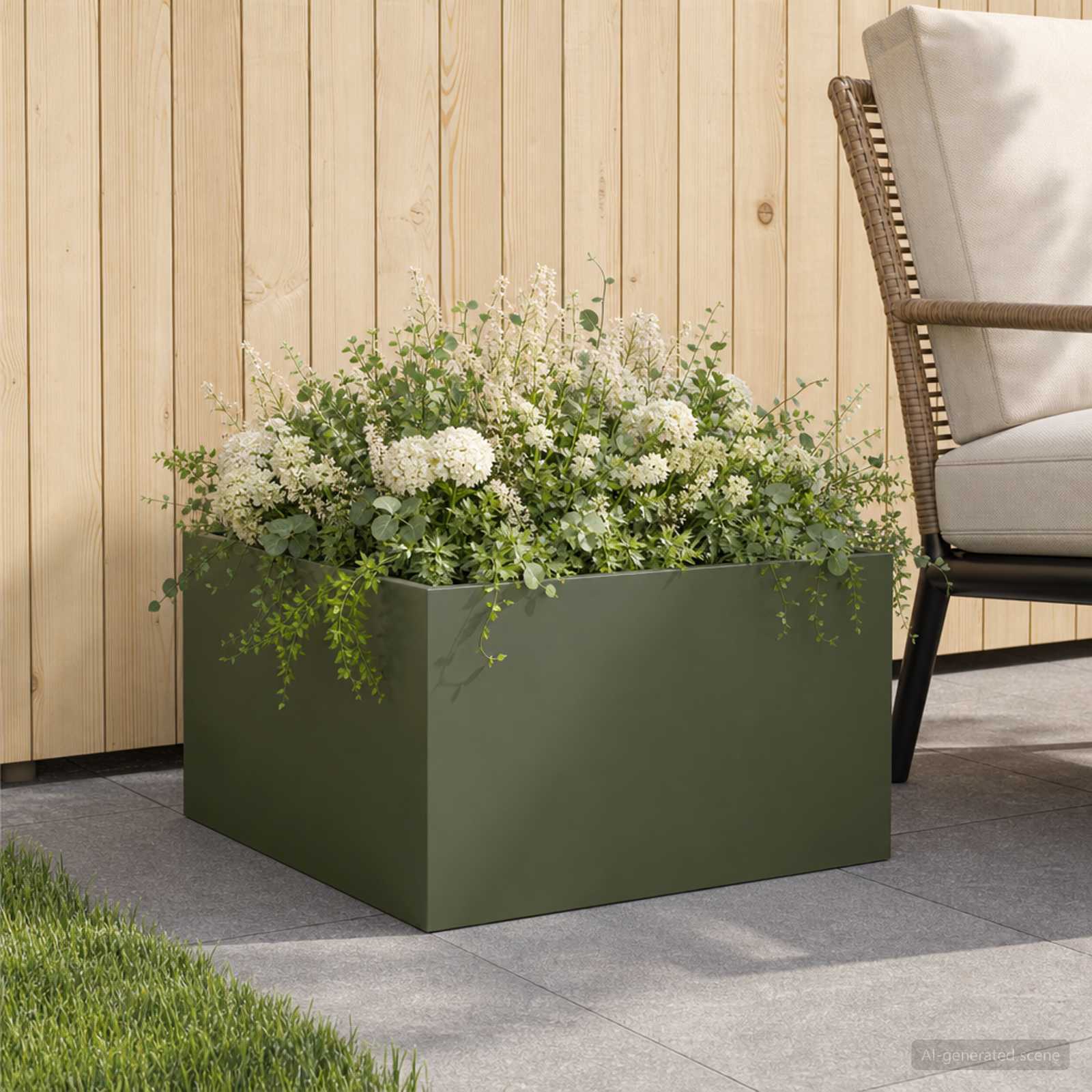 vidaXL Garden Planter Olive Green 60 x 60 x 30 cm Cold-rolled Steel 1