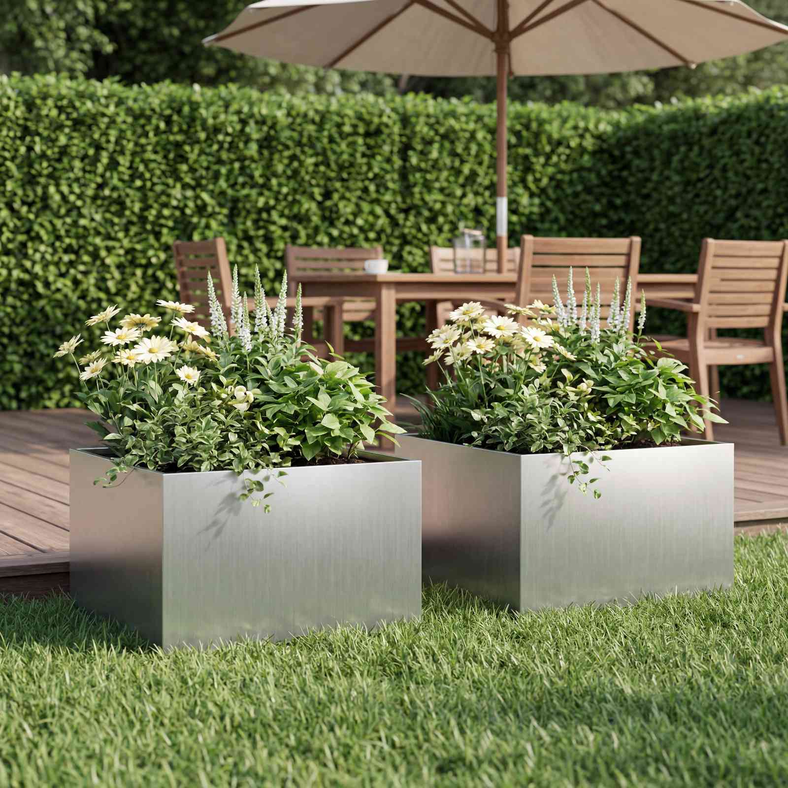 vidaXL Garden Planter 2 pcs Silver 60 x 60 x 30 cm Galvanised Steel 1