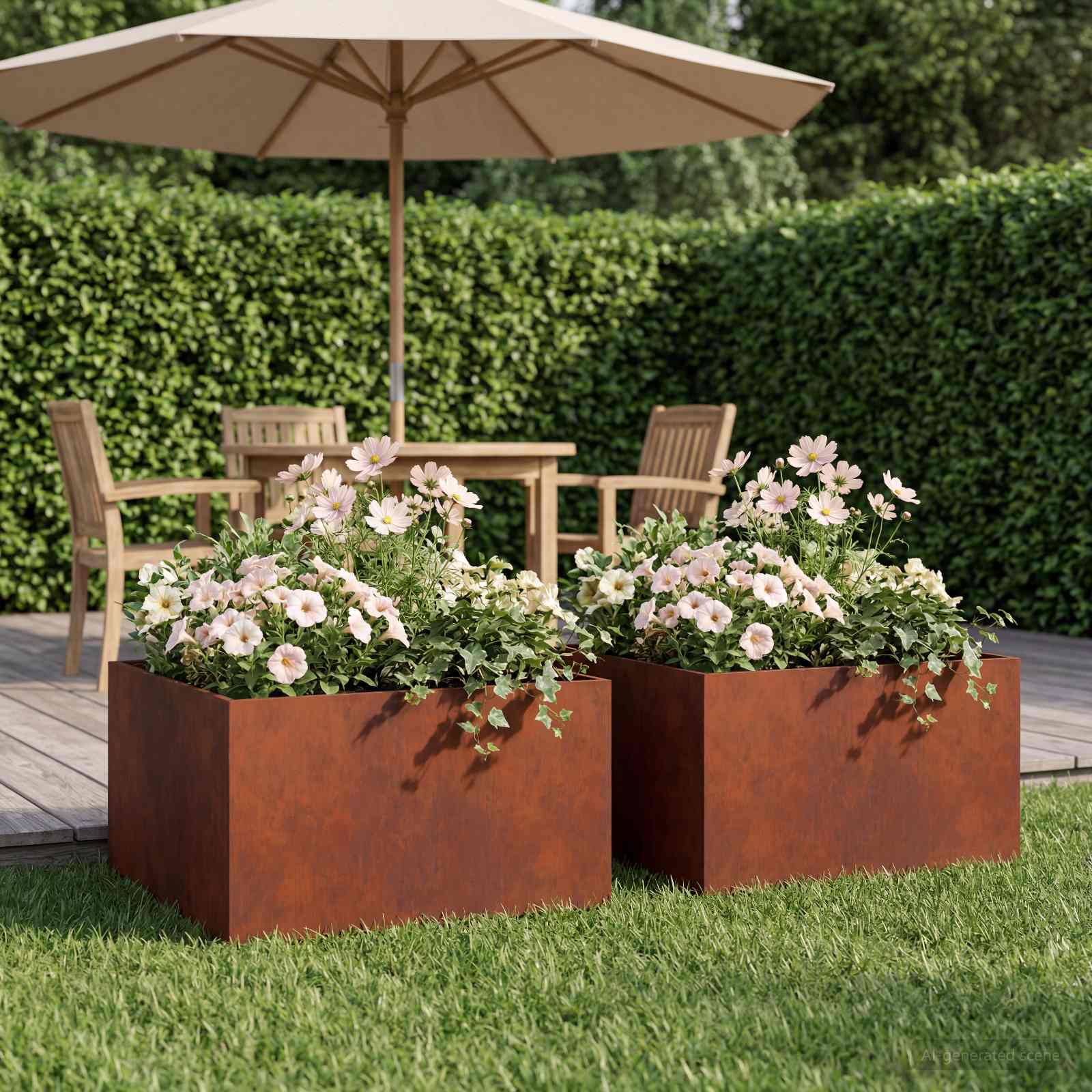 vidaXL Garden Planter 2 pcs Rusty 60 x 60 x 30 cm Weathering Steel 1