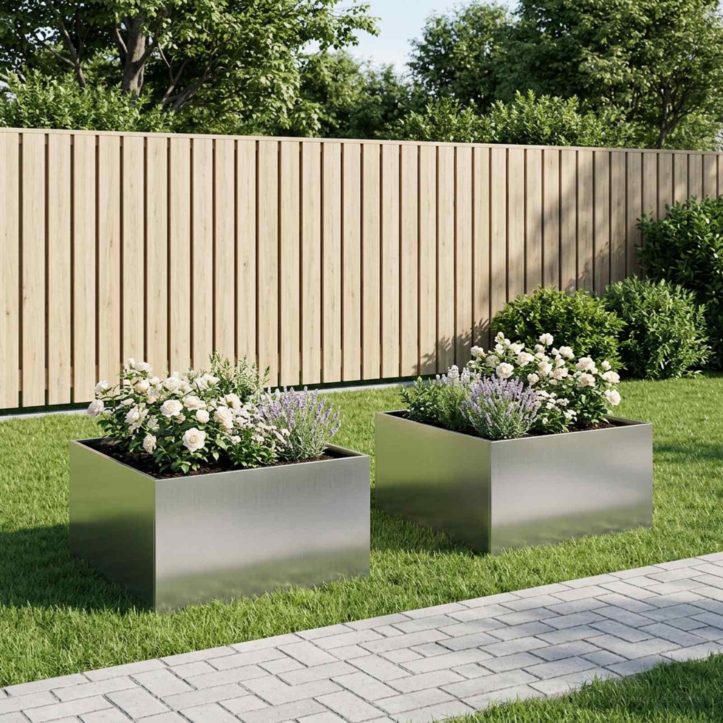 vidaXL Garden Planter 2 pcs Silver 60 x 60 x 40 cm Galvanised Steel 1