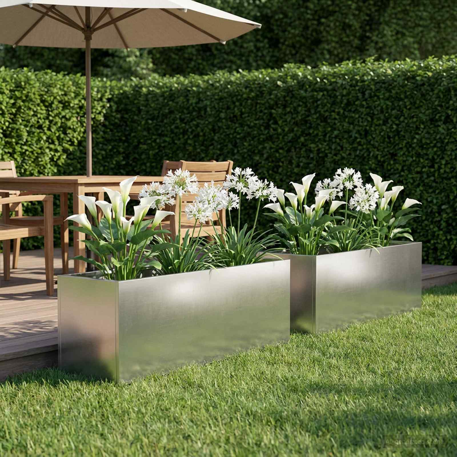 vidaXL Garden Planter 2 pcs Silver 60 x 20 x 20 cm Stainless Steel 1
