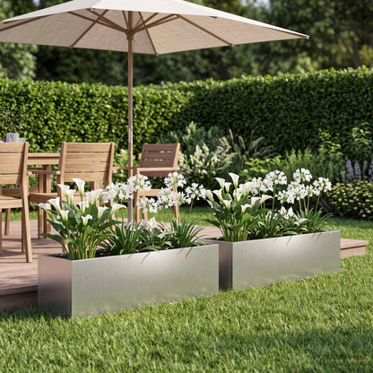 vidaXL Garden Planter 2 pcs Silver 100 x 20 x 20 cm Galvanised Steel 1