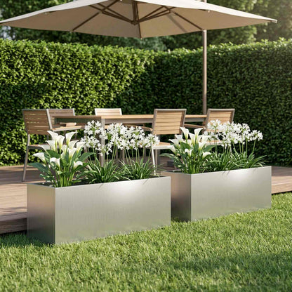 vidaXL Garden Planter 2 pcs Silver 100 x 30 x 30 cm Galvanised Steel 1