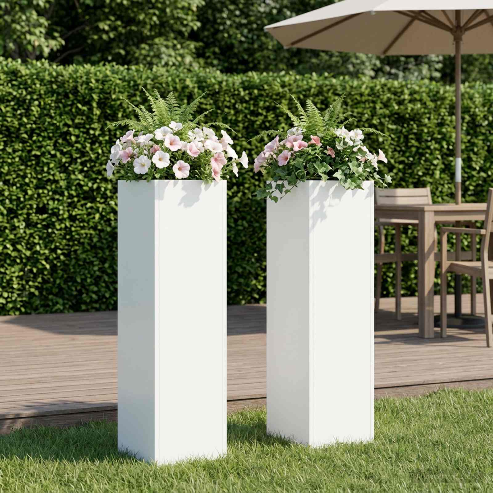 vidaXL Garden Planter 2 pcs White 20 x 20 x 75 cm Cold-rolled Steel 1