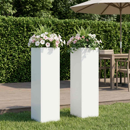 vidaXL Garden Planter 2 pcs White 20 x 20 x 75 cm Cold-rolled Steel 1