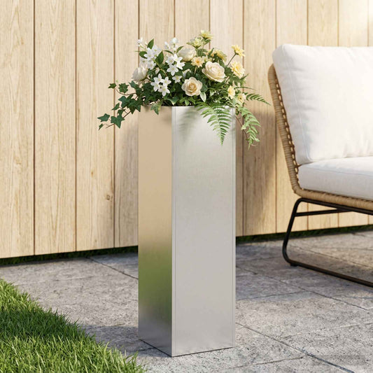 Garden Planter Silver Stainless Steel Height 75 cm 20 cm 20 cm