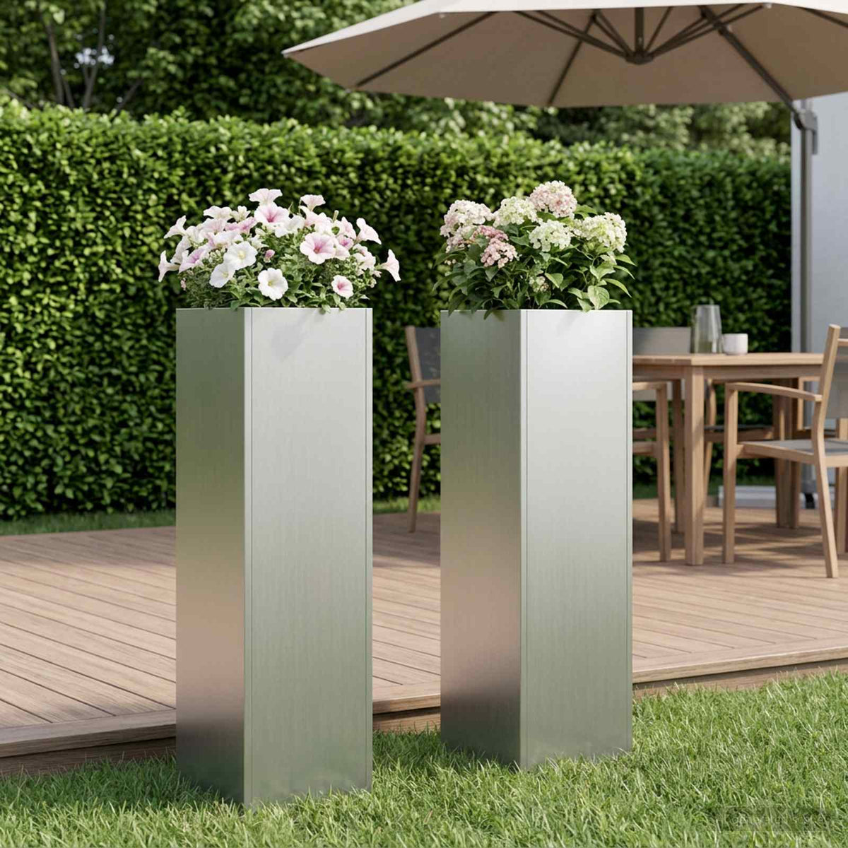 vidaXL Garden Planter 2 pcs Silver 20 x 20 x 75 cm Galvanised Steel 1