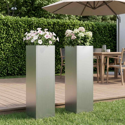 vidaXL Garden Planter 2 pcs Silver 20 x 20 x 75 cm Galvanised Steel 1
