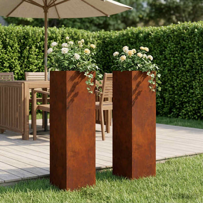 vidaXL Garden Planter 2 pcs Rusty 20 x 20 x 75 cm Weathering Steel 1