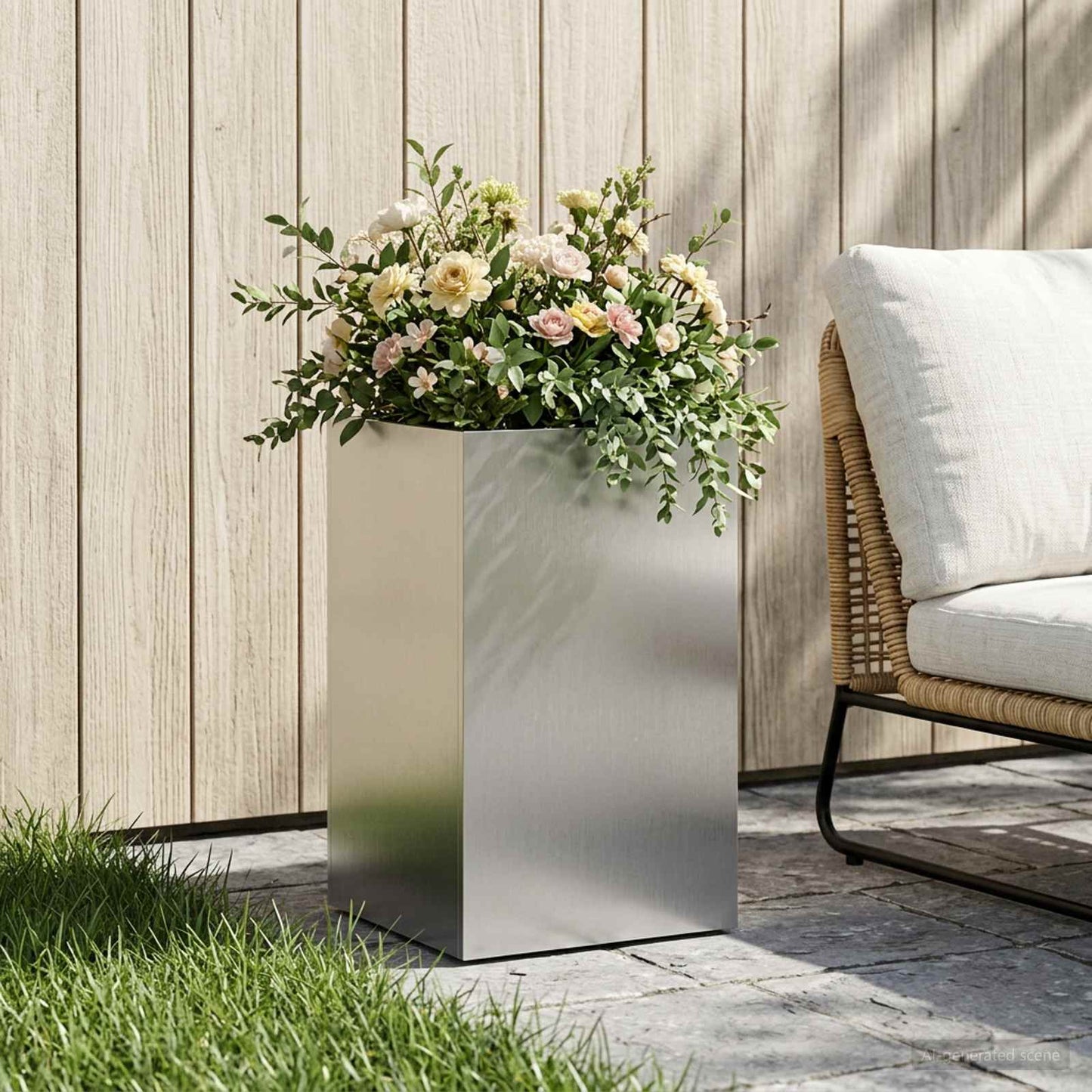 vidaXL Garden Planter Silver 30 x 30 x 50 cm Stainless Steel 1