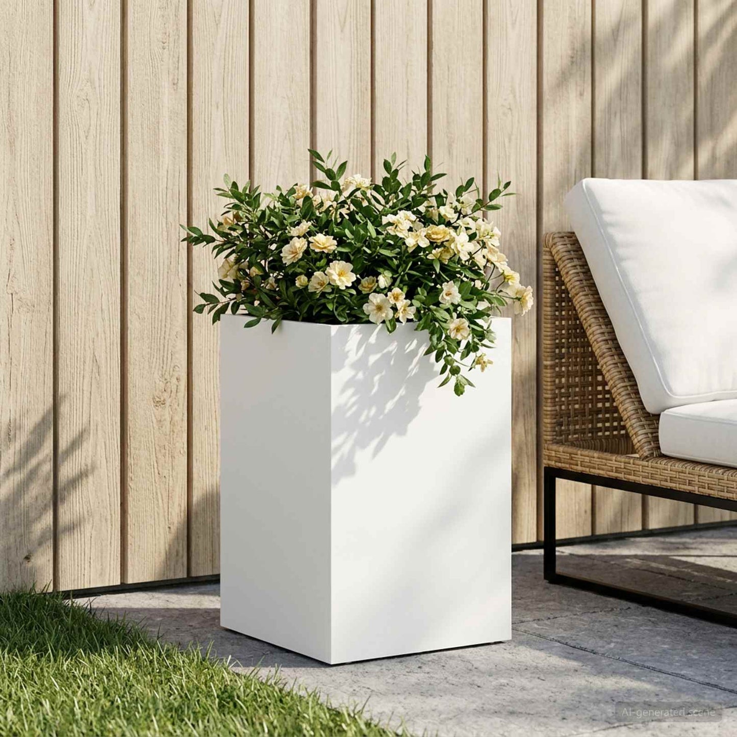 vidaXL Garden Planter White 40 x 40 x 50 cm Cold-rolled Steel 1