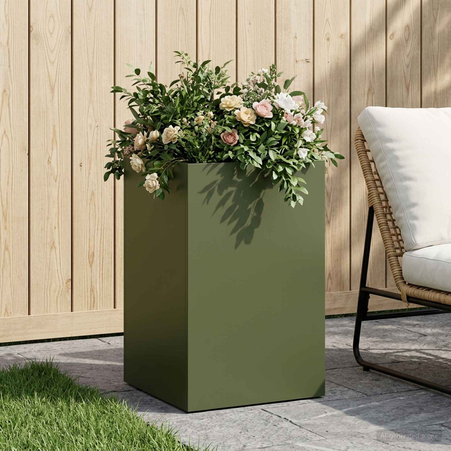 vidaXL Garden Planter Olive Green 40 x 40 x 50 cm Cold-rolled Steel 1