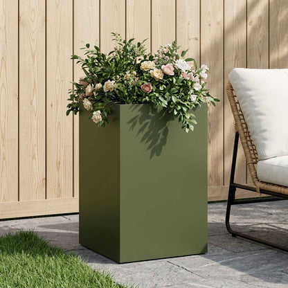 vidaXL Garden Planter Olive Green 40 x 40 x 50 cm Cold-rolled Steel 1