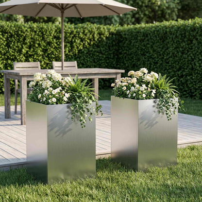 vidaXL Garden Planter 2 pcs Silver 40 x 40 x 50 cm Galvanised Steel 1