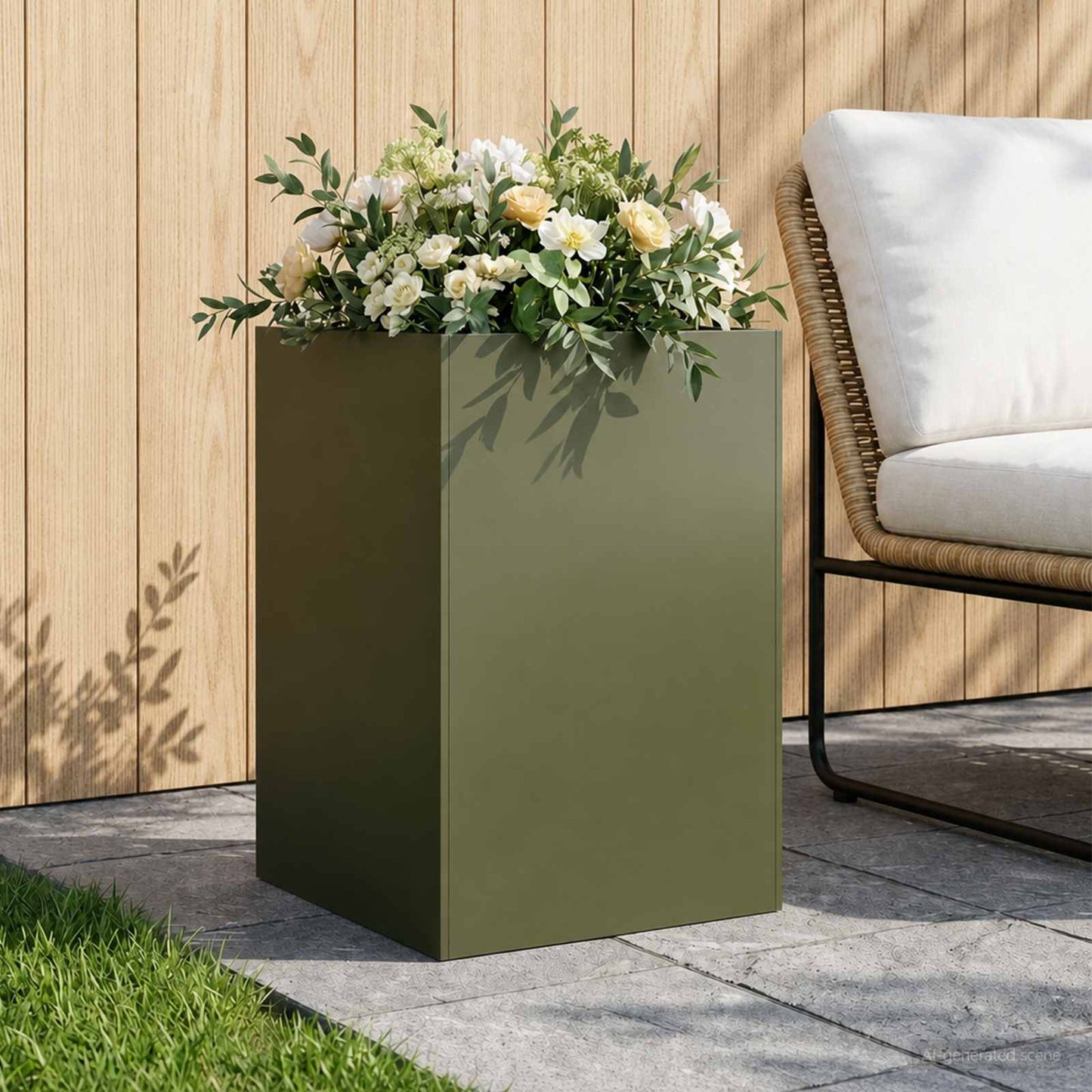 vidaXL Garden Planter Olive Green 40 x 40 x 75 cm Cold-rolled Steel 1