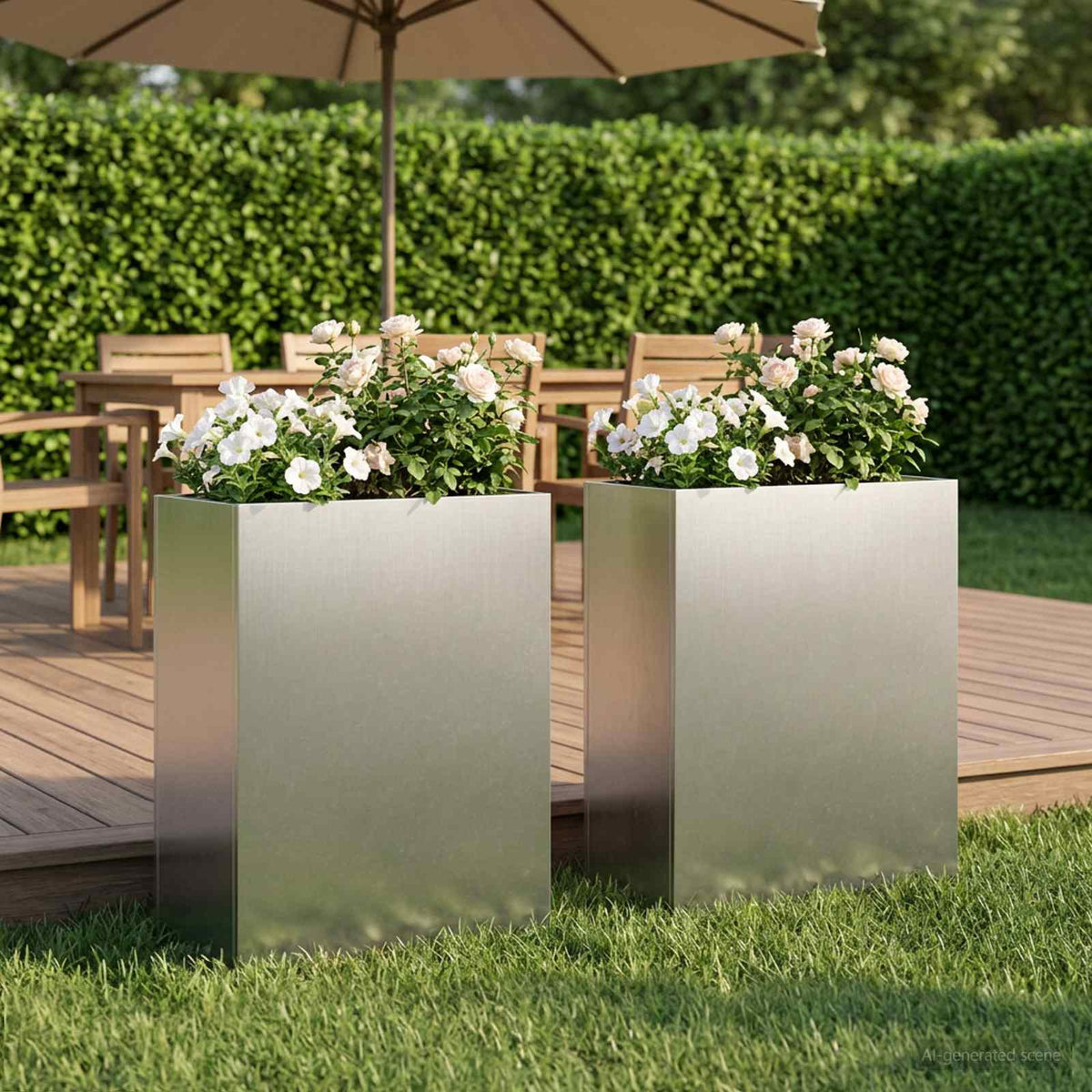 vidaXL Garden Planter Silver 2 pcs Stainless Steel Depth 20 cm