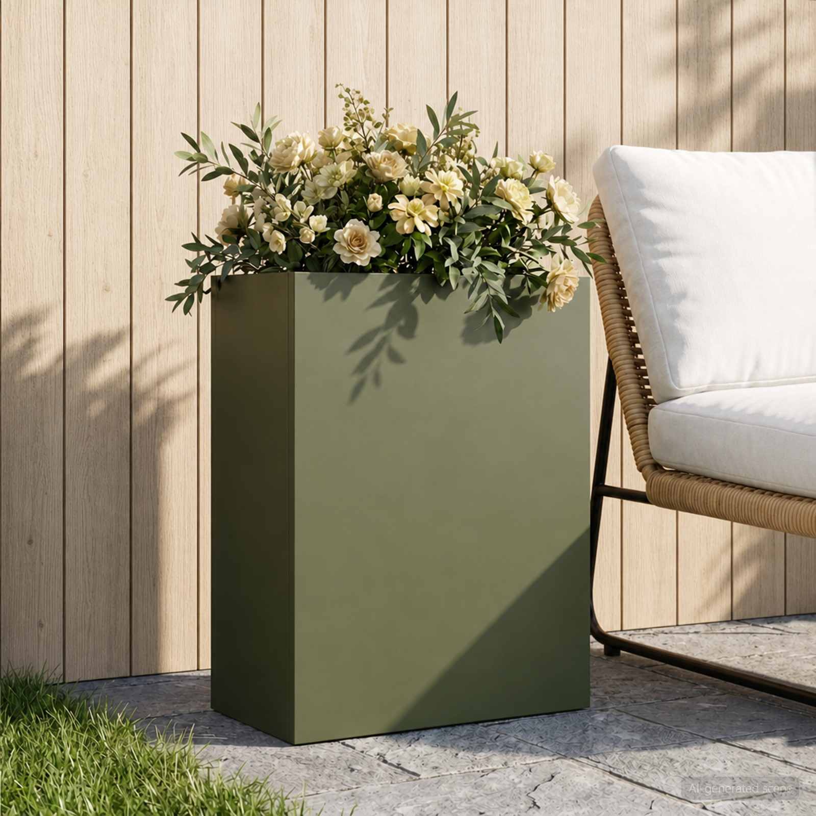 vidaXL Garden Planter Olive Green 40 x 20 x 50 cm Cold-rolled Steel 1
