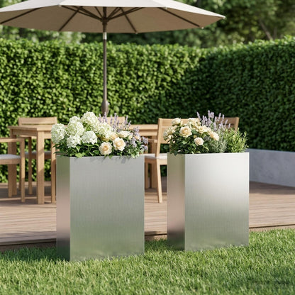 vidaXL Garden Planter 2 pcs Silver 40 x 20 x 75 cm Galvanised Steel 1