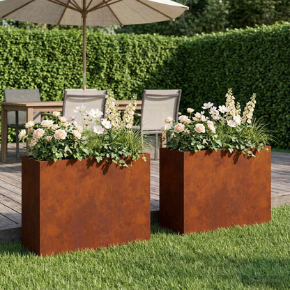 vidaXL Garden Planter 2 pcs Rusty 50 x 20 x 40 cm Weathering Steel 1