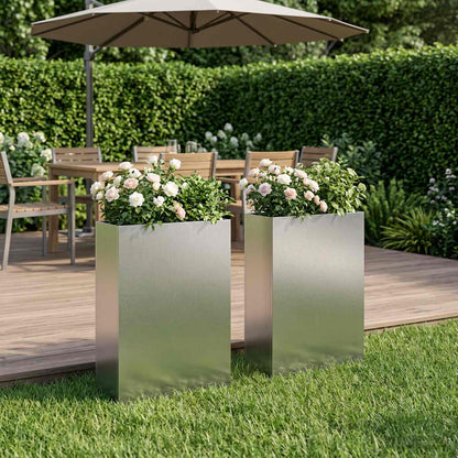vidaXL Garden Planter Silver 2 pcs Stainless Steel Depth 20 cm