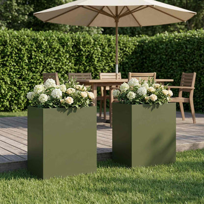 vidaXL Garden Planter 2 pcs Olive Green 40 x 30 x 40 cm 1