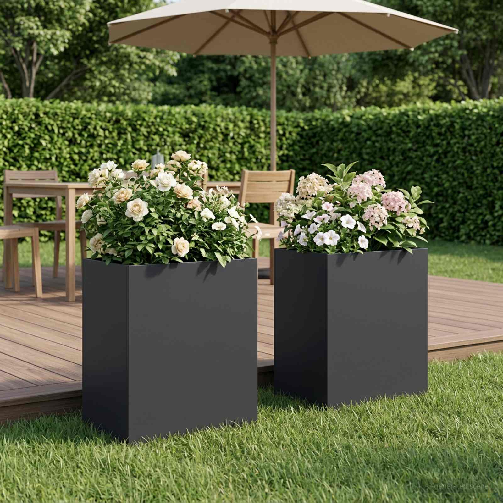 vidaXL Garden Planter 2 pcs Black 40 x 30 x 50 cm Cold-rolled Steel 1