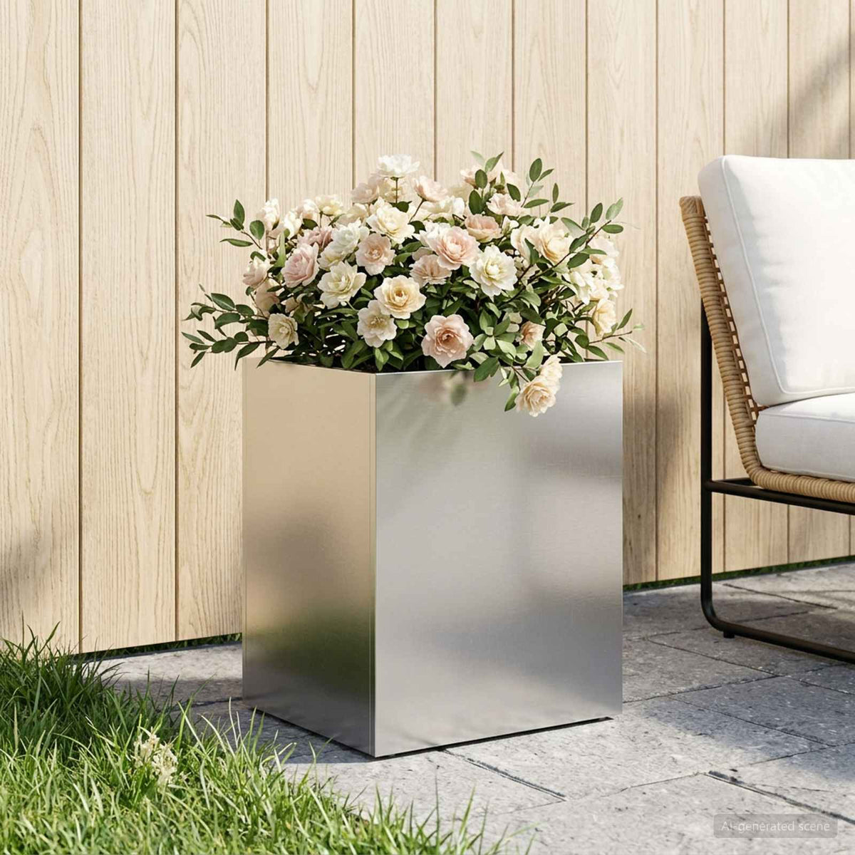 vidaXL Garden Planter Silver Stainless Steel Height 50 cm