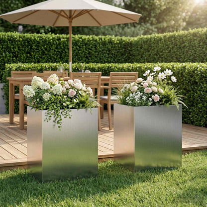 vidaXL Garden Planter 2 pcs Silver 40 x 30 x 50 cm Galvanised Steel 1