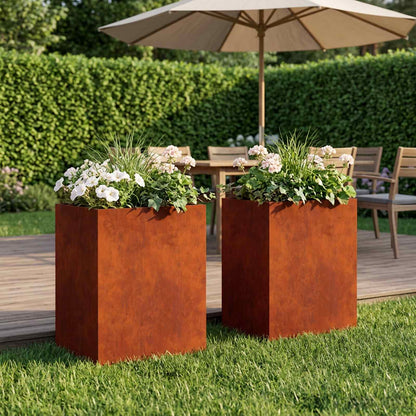 vidaXL Garden Planter 2 pcs Rusty 40 x 30 x 50 cm Weathering Steel 1