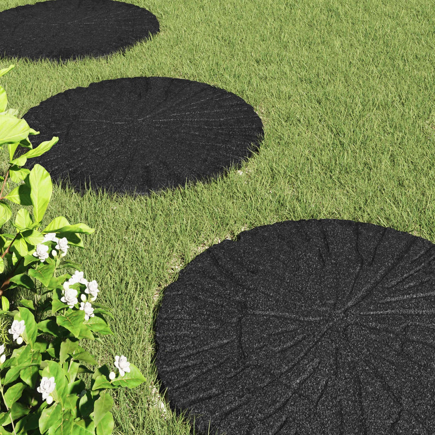 vidaXL Stepping Stone 6 pcs Black Ø 45 x 1.8 cm Rubber 3