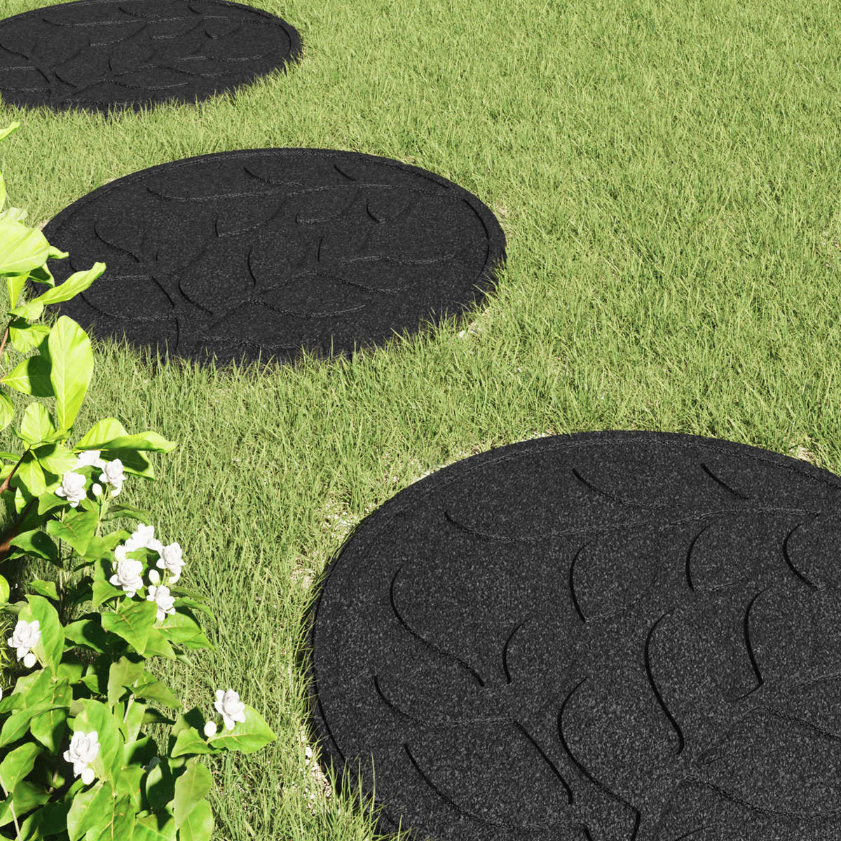 vidaXL Stepping Stone 6 pcs Black Ø 44 x 2 cm Rubber 3