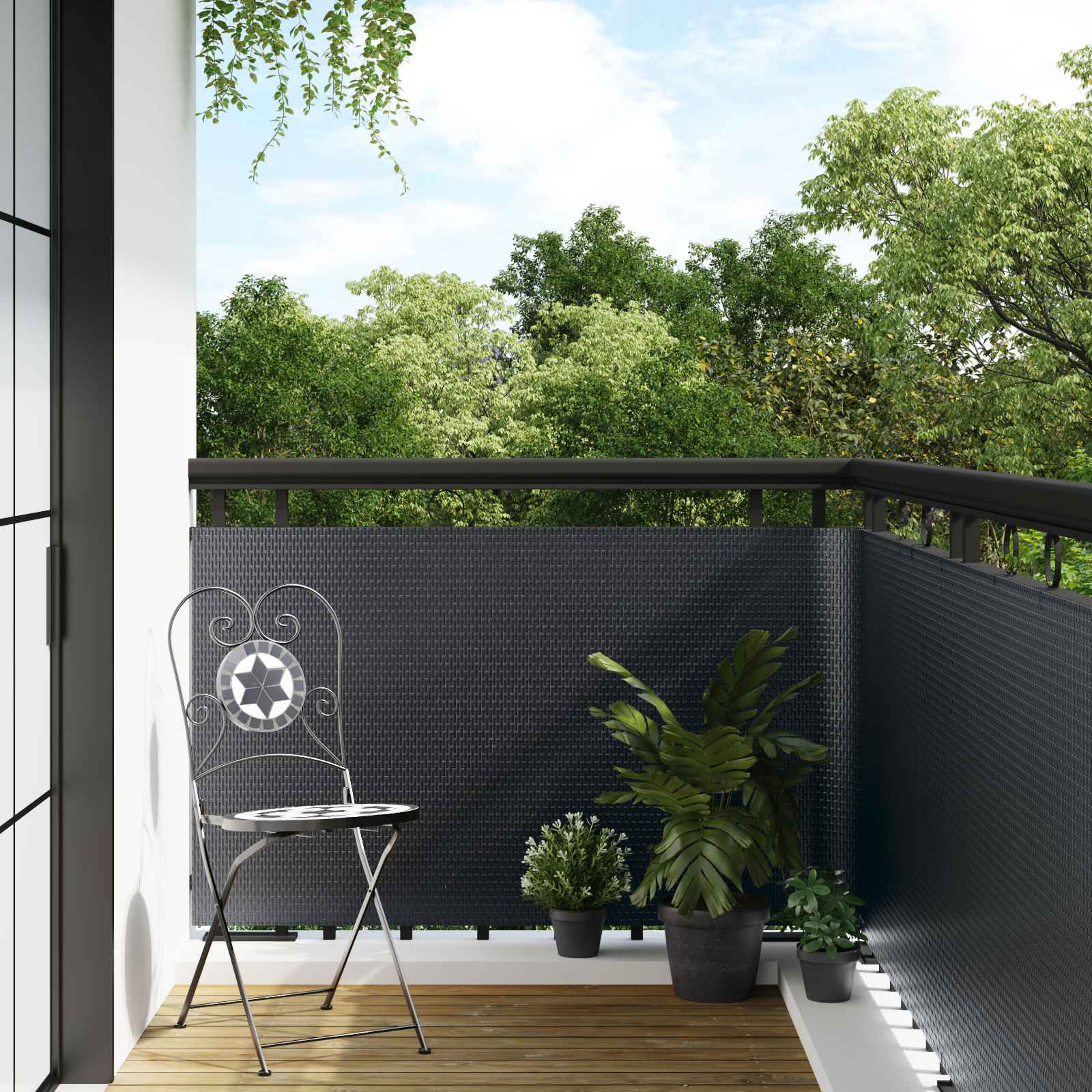 vidaXL Balcony Screen Dark Grey 500 x 100 cm Poly Rattan 1