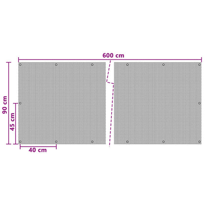 vidaXL Balcony Screen with Eyelets 600 x 90 cm Poly Rattan Anthracite 5