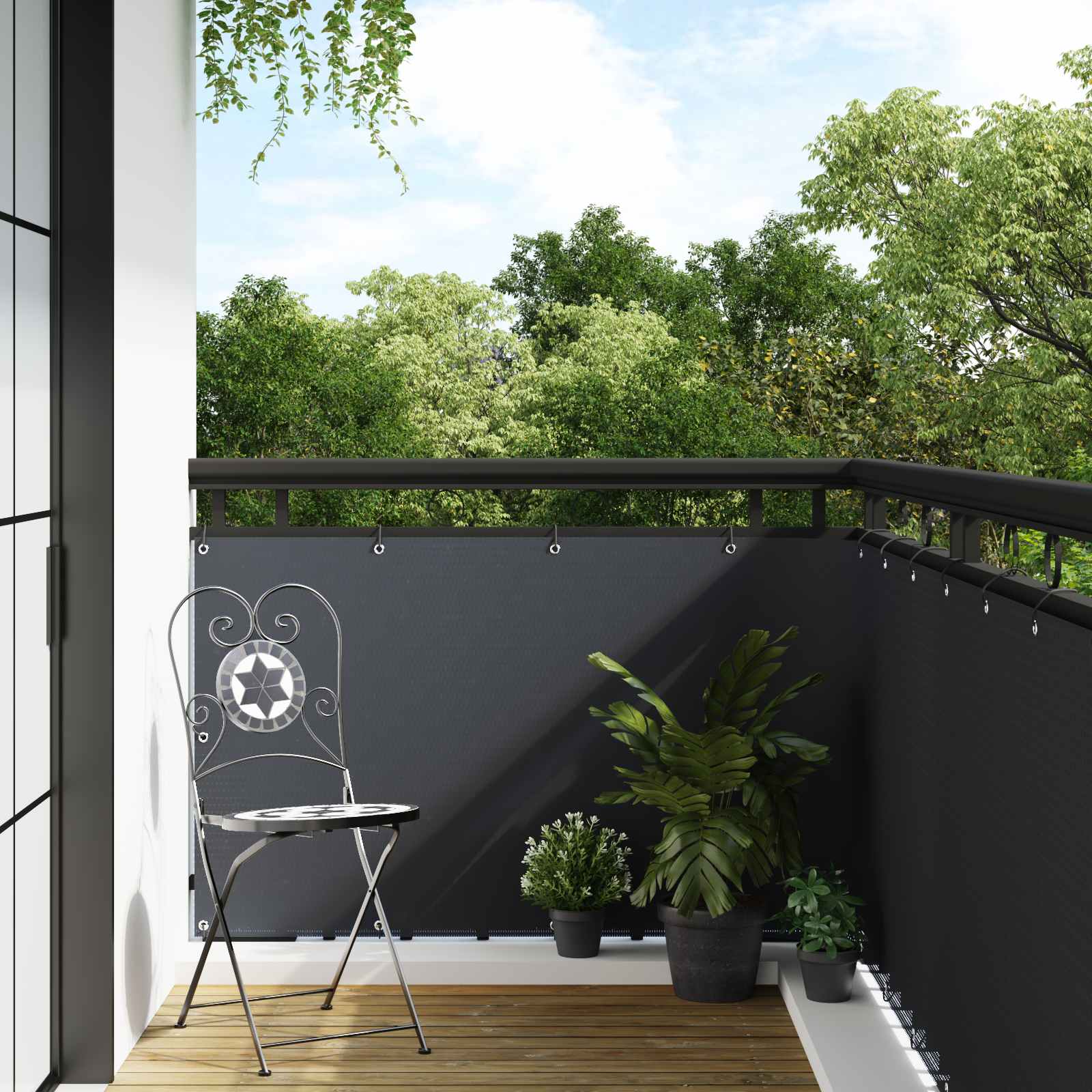 vidaXL Balcony Screen with Eyelets 600 x 100 cm Poly Rattan Anthracite 1