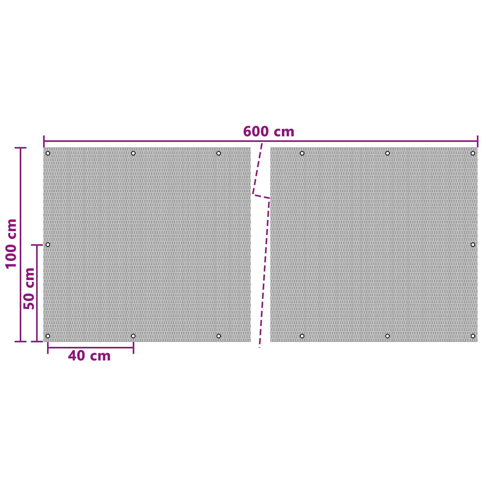 vidaXL Balcony Screen with Eyelets 600 x 100 cm Poly Rattan Anthracite 5
