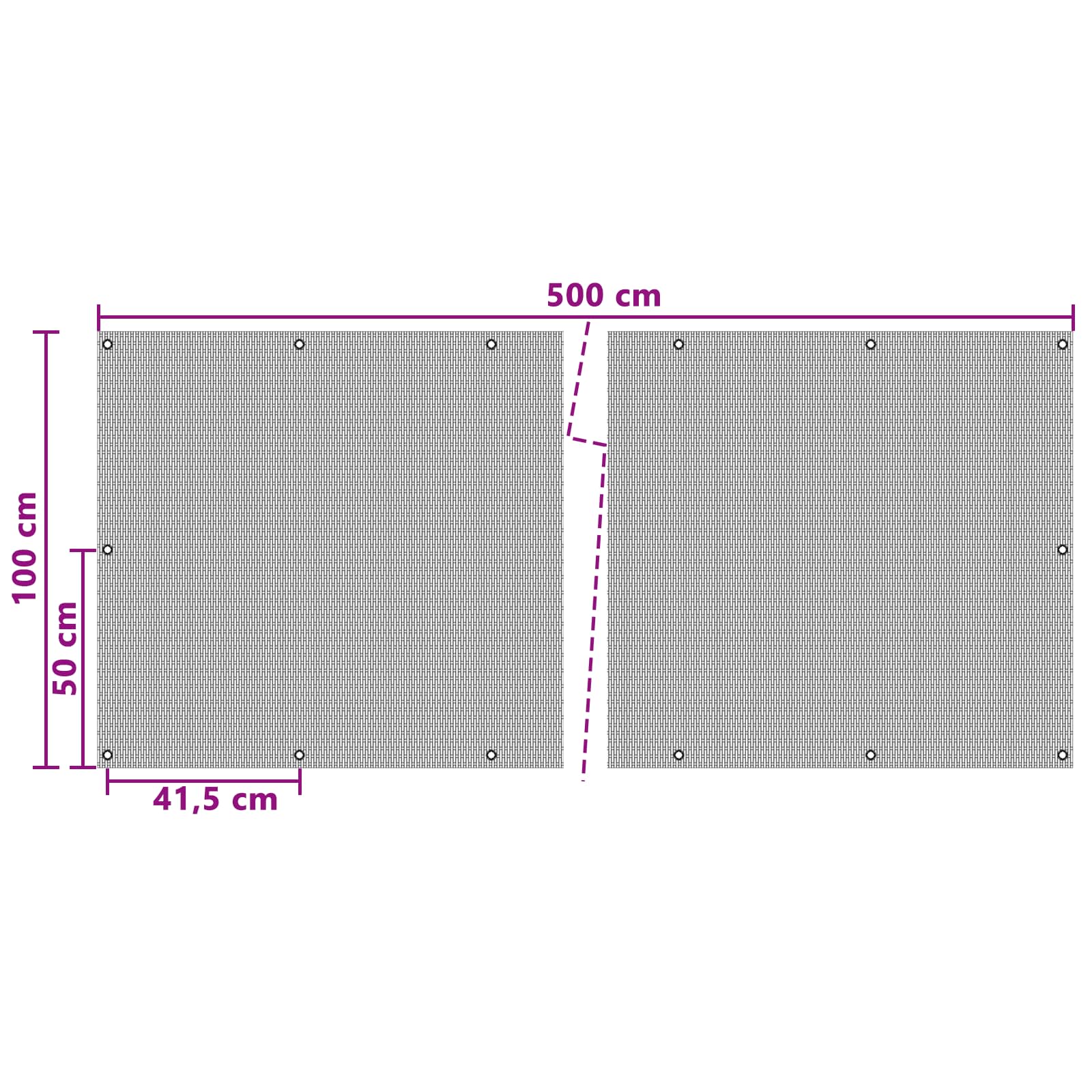 vidaXL Balcony Screen with Eyelets 500 x 100 cm Poly Rattan Black 5
